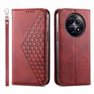 For Realme 12 5G Cubic Grid Calf Texture Magnetic Leather Phone Case(Red) - 1