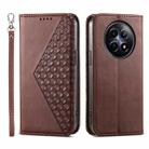 For Realme 12 5G Cubic Grid Calf Texture Magnetic Leather Phone Case(Brown) - 1