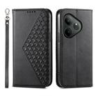 For Realme GT 6 Global Cubic Grid Calf Texture Magnetic Leather Phone Case(Black) - 1