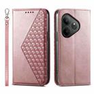 For Realme GT 6 Global Cubic Grid Calf Texture Magnetic Leather Phone Case(Rose Gold) - 1