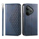 For Realme GT 6 Global Cubic Grid Calf Texture Magnetic Leather Phone Case(Blue) - 1