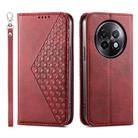 For Realme 13+ Cubic Grid Calf Texture Magnetic Leather Phone Case(Red) - 1