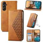 For Samsung Galaxy A25 Cubic Grid Calf Texture Magnetic Leather Phone Case(Yellow) - 1