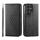 For Samsung Galaxy S24 Ultra 5G Cubic Grid Calf Texture Magnetic Leather Phone Case(Black) - 1