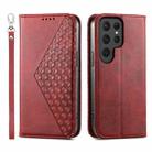 For Samsung Galaxy S24 Ultra 5G Cubic Grid Calf Texture Magnetic Leather Phone Case(Red) - 1