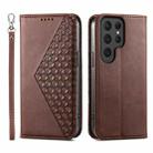 For Samsung Galaxy S24 Ultra 5G Cubic Grid Calf Texture Magnetic Leather Phone Case(Brown) - 1