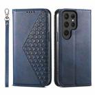 For Samsung Galaxy S24 Ultra 5G Cubic Grid Calf Texture Magnetic Leather Phone Case(Blue) - 1