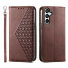 For Samsung Galaxy M15 5G / F15 5G Cubic Grid Calf Texture Magnetic Leather Phone Case(Brown) - 1