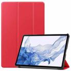For Samsung Galaxy Tab S9 Custer Pure Color 3-Fold Holder Smart Leather Tablet Case(Red) - 1