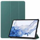 For Samsung Galaxy Tab S9 Custer Pure Color 3-Fold Holder Smart Leather Tablet Case(Dark Green) - 1