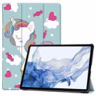 For Samsung Galaxy Tab S9 Custer Painted 3-Fold Holder Smart Leather Tablet Case(Unicorn) - 1