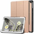 For Google Pixel Tablet Custer Pure Color 3-Fold Holder Smart Leather Tablet Case(Rose Gold) - 1