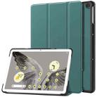 For Google Pixel Tablet Custer Pure Color 3-Fold Holder Smart Leather Tablet Case(Dark Green) - 1
