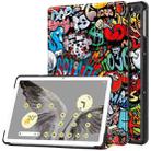 For Google Pixel Tablet Custer Painted 3-Fold Holder Smart Leather Tablet Case(Graffiti) - 1