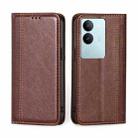 For vivo S17 5G / S17 Pro 5G Grid Texture Magnetic Flip Leather Phone Case(Brown) - 1