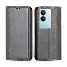 For vivo S17 5G / S17 Pro 5G Grid Texture Magnetic Flip Leather Phone Case(Grey) - 1