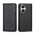 For vivo Y35+ 5G Grid Texture Magnetic Flip Leather Phone Case(Black) - 1