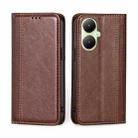 For vivo Y35+ 5G Grid Texture Magnetic Flip Leather Phone Case(Brown) - 1