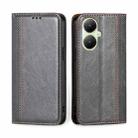 For vivo Y35+ 5G Grid Texture Magnetic Flip Leather Phone Case(Grey) - 1