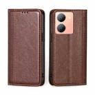 For vivo Y78 5G Grid Texture Magnetic Flip Leather Phone Case(Brown) - 1