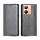 For vivo Y78 5G Grid Texture Magnetic Flip Leather Phone Case(Grey) - 1