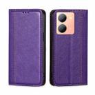 For vivo Y78 5G Grid Texture Magnetic Flip Leather Phone Case(Purple) - 1