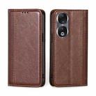 For Honor 90 5G Grid Texture Magnetic Flip Leather Phone Case(Brown) - 1