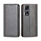 For Honor 90 5G Grid Texture Magnetic Flip Leather Phone Case(Grey) - 1