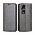 For Honor 90 Pro 5G Grid Texture Magnetic Flip Leather Phone Case(Grey) - 1