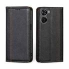 For ZTE Axon 40 Lite Grid Texture Magnetic Flip Leather Phone Case(Black) - 1