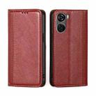 For ZTE Axon 40 Lite Grid Texture Magnetic Flip Leather Phone Case(Red) - 1