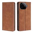 For vivo iQOO Z9 Turbo Skin Feel Magnetic Leather Phone Case(Light Brown) - 1
