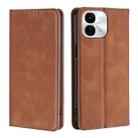 For vivo iQOO Z9x 5G Skin Feel Magnetic Leather Phone Case(Light Brown) - 1