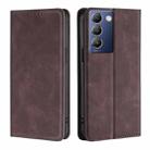 For vivo Y100 5G IDN Skin Feel Magnetic Leather Phone Case(Dark Brown) - 1