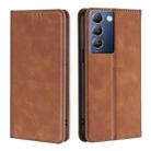 For vivo Y100 5G IDN Skin Feel Magnetic Leather Phone Case(Light Brown) - 1