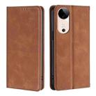 For vivo S19 Skin Feel Magnetic Leather Phone Case(Light Brown) - 1