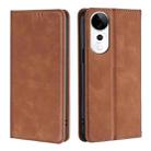 For vivo S19 Pro Skin Feel Magnetic Leather Phone Case(Light Brown) - 1