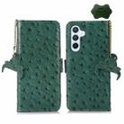 For Samsung Galaxy S23 FE 5G Ostrich Pattern Genuine Leather RFID Phone Case(Green) - 1