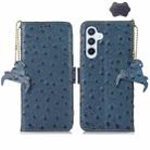For Samsung Galaxy A35 5G Ostrich Pattern Genuine Leather RFID Phone Case(Blue) - 1