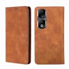 For Honor 90 Pro 5G Skin Feel Magnetic Leather Phone Case(Light Brown) - 1