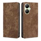 For vivo Y35+ 5G RFID Anti-theft Brush Magnetic Leather Phone Case(Brown) - 1
