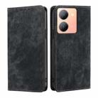 For vivo Y78 5G RFID Anti-theft Brush Magnetic Leather Phone Case(Black) - 1