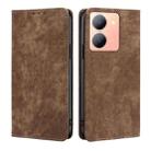 For vivo Y78 5G RFID Anti-theft Brush Magnetic Leather Phone Case(Brown) - 1