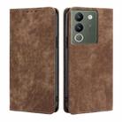 For vivo V29e 5G RFID Anti-theft Brush Magnetic Leather Phone Case(Brown) - 1