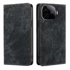 For vivo iQOO Z9 Turbo RFID Anti-theft Brush Magnetic Leather Phone Case(Black) - 1