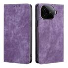 For vivo iQOO Z9 Turbo RFID Anti-theft Brush Magnetic Leather Phone Case(Purple) - 1