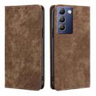 For vivo Y100 5G IDN RFID Anti-theft Brush Magnetic Leather Phone Case(Brown) - 1