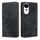 For vivo S19 Pro RFID Anti-theft Brush Magnetic Leather Phone Case(Black) - 1