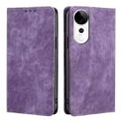 For vivo S19 Pro RFID Anti-theft Brush Magnetic Leather Phone Case(Purple) - 1