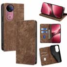 For vivo V50 5G RFID Anti-theft Brush Magnetic Leather Phone Case(Brown) - 1